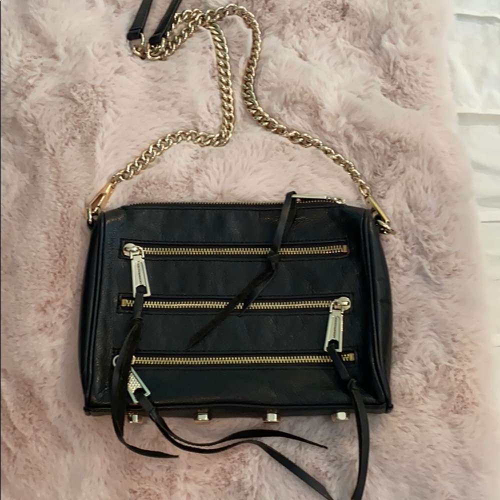 Rebecca Minkoff 5 zip cross body. Black leather